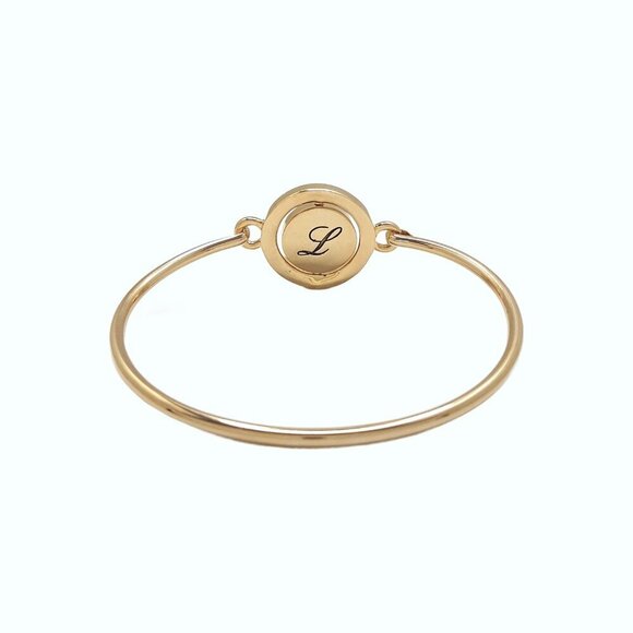 Carolee Rhinestone Heart Letter L Gold Tone Double Sided Charm Bangle Bracelet - Picture 4 of 5